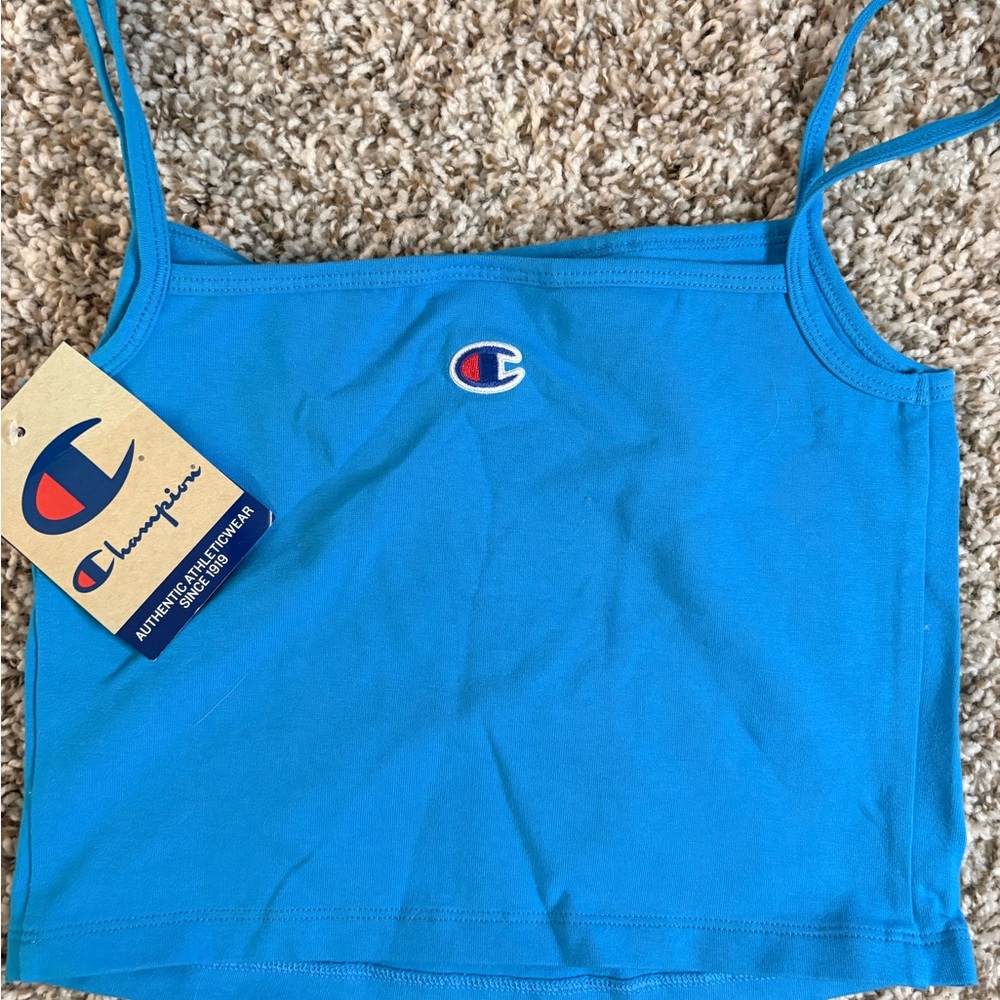 Champion Turquoise Cropped Tank with Logo